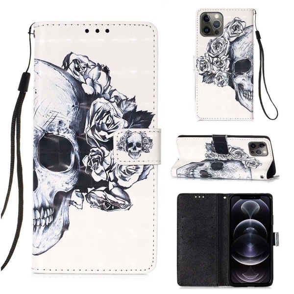 Kompatibel med Iphone 12 Pro Max Case 3d-mønster plånbokskort Magnetisk Etui Cover Folio - Death