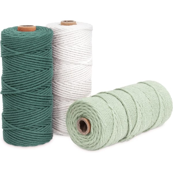 3 väriä Makrameelanka, Makrameenaru 3mm X 100m Luonnollinen Makramee Puuvilla Lanka