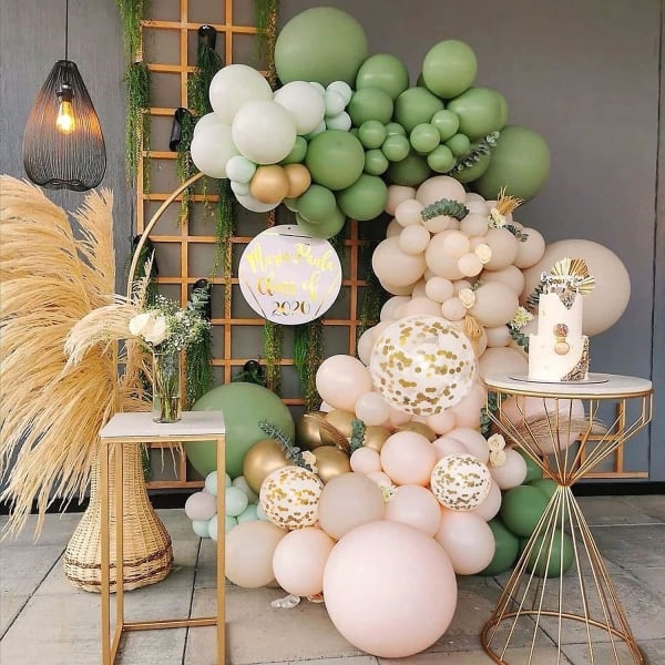 Grön ballonggirlang-kit, 112 st avokado olivgrön ballongbåge med vita guldkonfetti latexballonger för bröllop, födelsedag, babyshower, Tropica