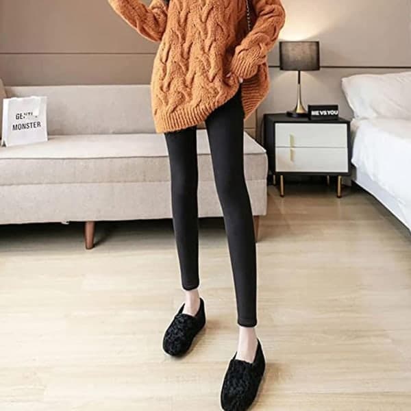 Afkæmpelige varme vinterbukser, bløde fleece-leggings, vinterleggings til kvinder Sort L
