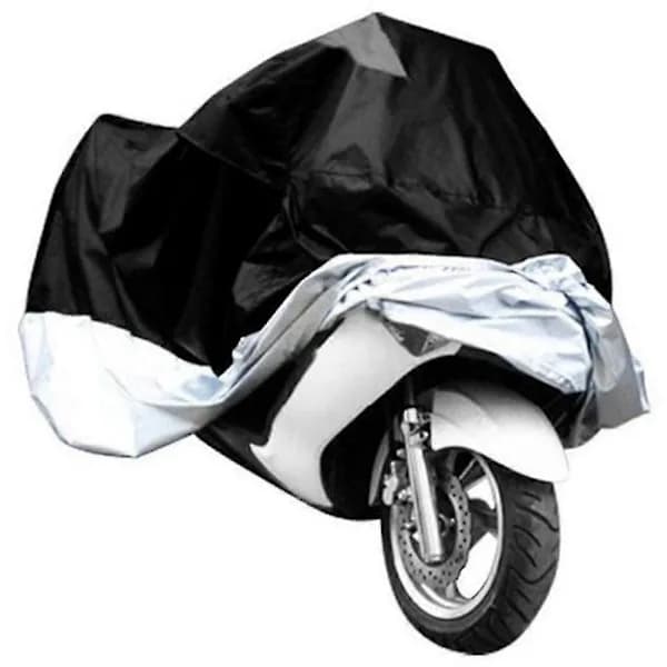 Motorcykelovertræk 190T Polyester Støv UV Regn Sne Beskyttelse Universal Pasform til de fleste Standard Motorcykler Sort Sølv 190x100x90cm