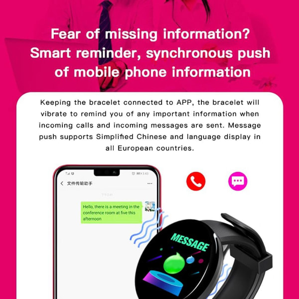 Smartklokke Bluetooth Smartwatch LILA lilla
