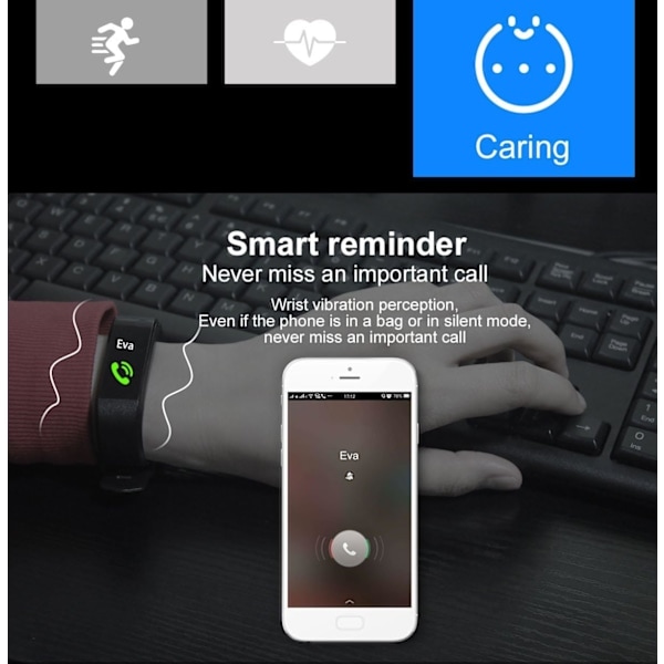 Fitness Trackers med pulsmåling, søvnmonitor, blod ilt, skridttæller og SMS-opkald notifikation Sundhedstræningsur Black1 Black1