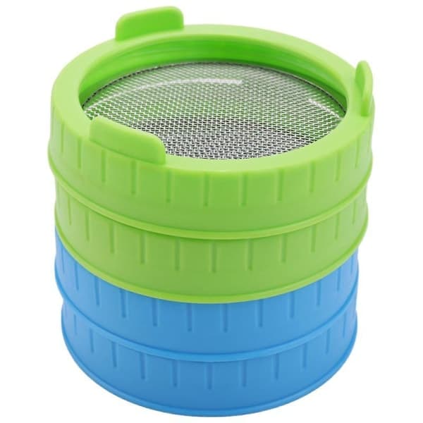 4-pack groddlock, plastgroddlock med rostfritt stålsil för breda Masonburkar, S   blå  grön