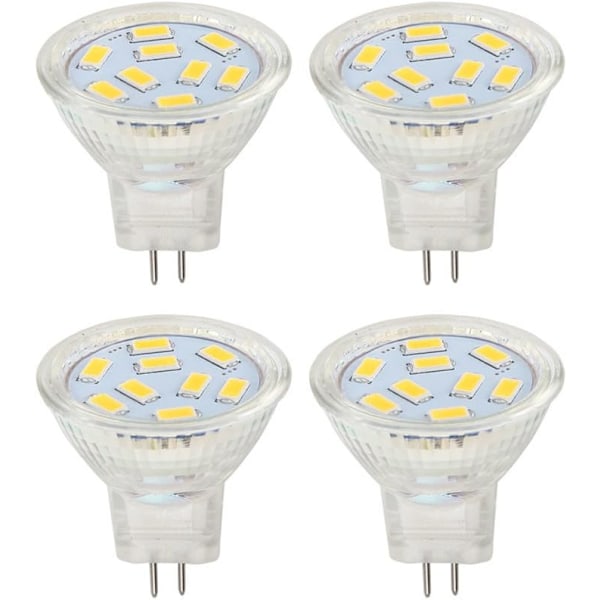 LED MR11 -lamput 2W 12V, GU4 lämmin valkoinen 3000K, 20W halogeenivastaava, MR11 G4/GU4.0 LED -lamppu (4-pakkaus)