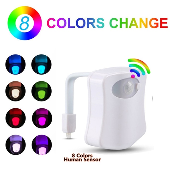 8 färger Kroppsavkännande Automatisk LED Toalett Nattlampa Toalettskål Badrumsljus