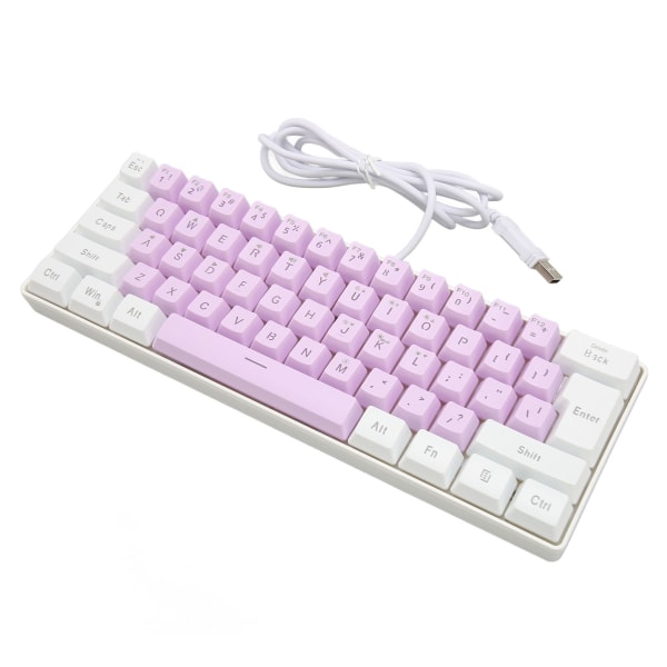 Gaming Keyboard USB 61 Keys RGB Bakgrunnsbelyst Ergonomisk Kontrast Farge Plassbesparende Kablet tastatur for stasjonær bærbar PC Hvit Lilla