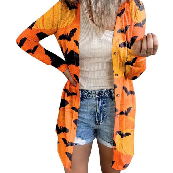 Åben frontklud til kvinder Halloween letvægts blød langærmet front åben sweater top afslappet outwear frakke til efteråret Halloween fest Gul M