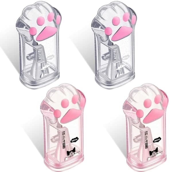 4 söta pennfodral med kattass, rosa och grå