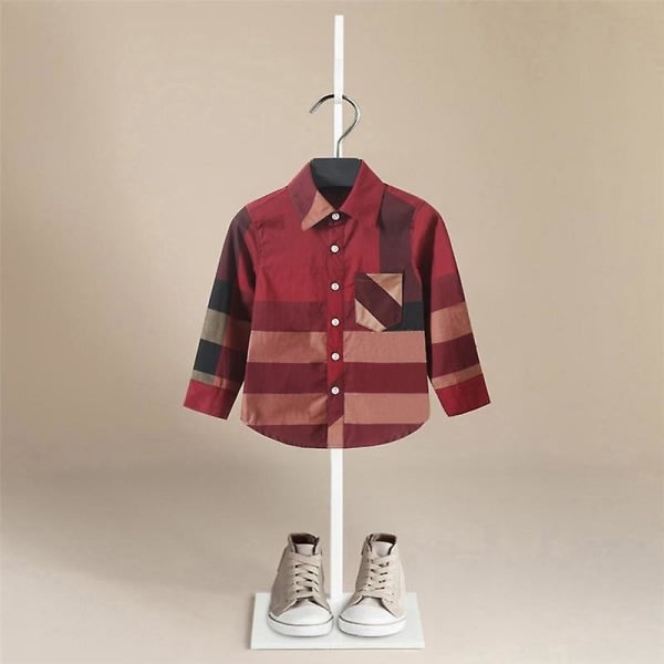 Babytøj Efterårstop, Babyskjorte Rød højde 90cm 2T