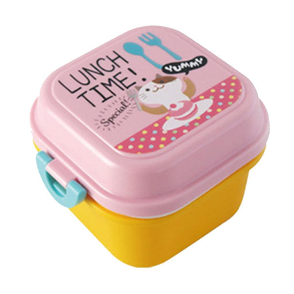 Barnmatbehållare Bärbar 2-lagers Fodral Färgglad Tecknad Djurtryck Liten Bento Lunchlåda med Lock Mikrovågsugn Snack Organizer Keeper