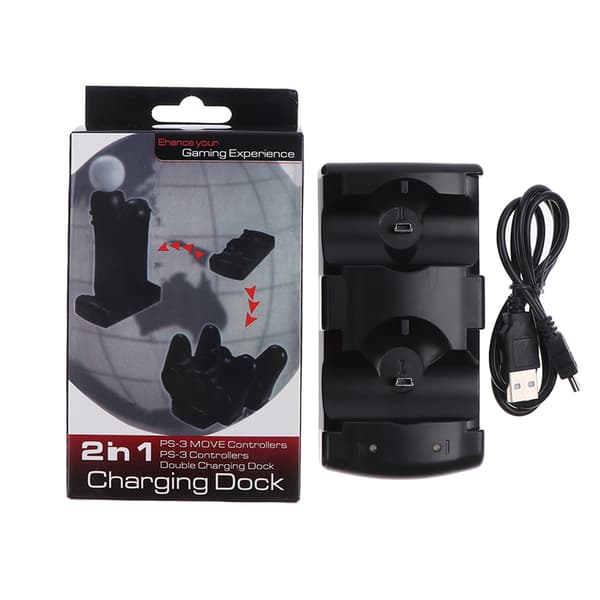 PS3move/PS3 håndkontrollader USB Dobbeltlader til PS3 håndkontrol