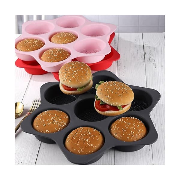 Silikonform for hamburgerbrød, 7 huller, brødform, non-stick bakeform, lett å løsne, husholdningssilikon