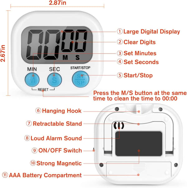 Køkken Timer (Batteri inkluderet), Magnetisk Digital Timer Høj Alarm Køkken Timer