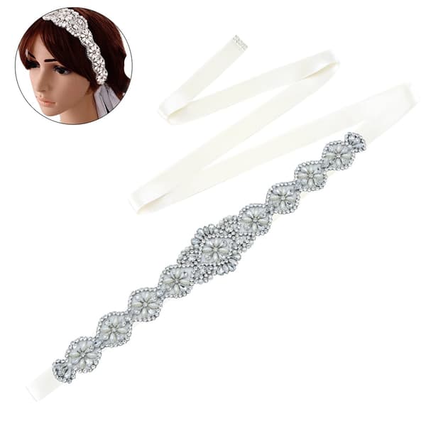 Silver Rhinestone Bröllopsbälte - Brudbälte med Rhinestone för Formella Aftonklänningar - Beige