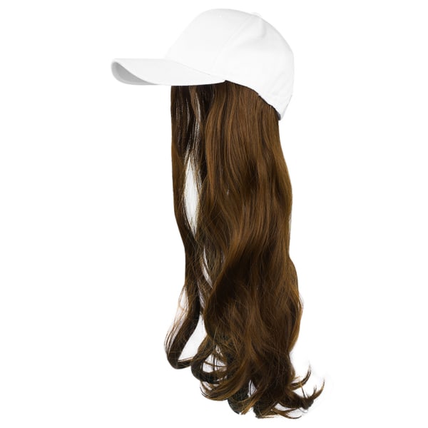 Fashionabla vit cap Hatt Peruk Långt lockigt frisyr utomhus hårförlängning ljusbrun