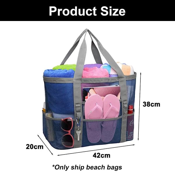 Stor strandväska, poolväskor, mesh strandväska för leksaker, handdukar, flip-flops, strandväska, 42*38*20cm