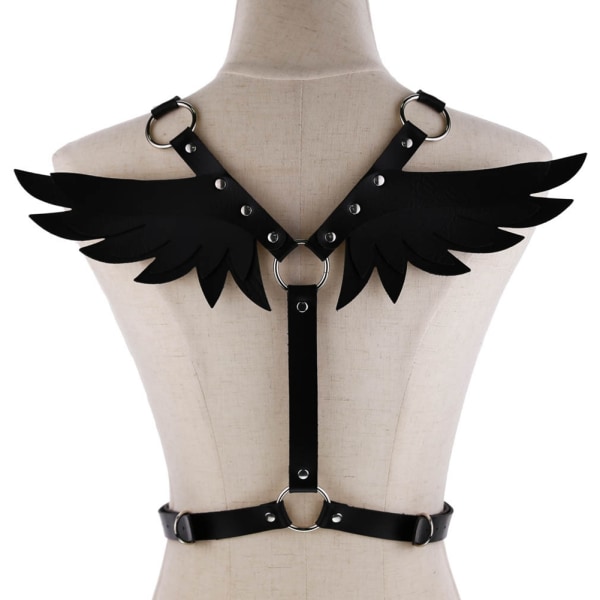 AngeL's Wing Dame Læder Korset Krydset Strap Suit Body BH Taljebælte Bondage (sort)