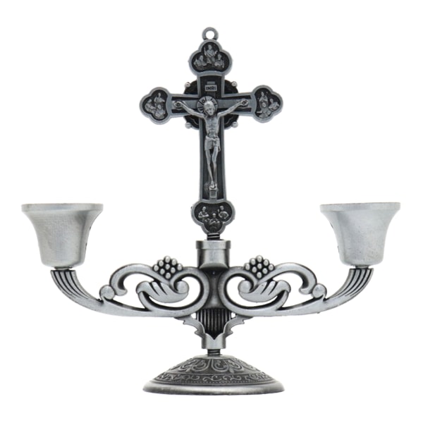 Kristen katolsk heligt krucifix bordsstativ ljusstake med handtag i metall null - Gamle tinnkors