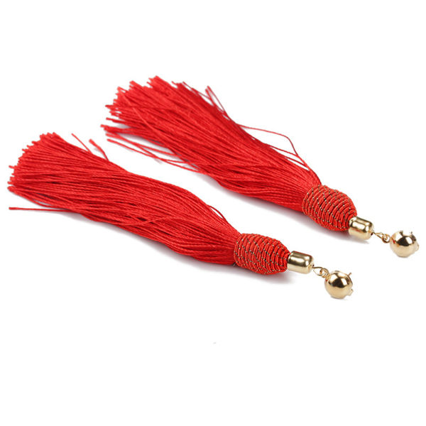 Retro-tyylinen naisten metalliseos pitkät tupsut korvakorut Tyylikkäät Drop Ear -tarvikkeet (punainen)