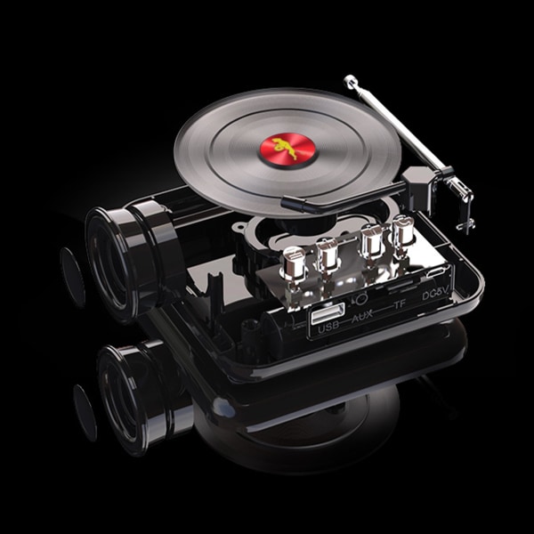 Vinylplate Bluetooth-høyttaler Innovativ Mini FM-radio HiFi Stereolyd Retro Fonograf Trådløs høyttaler Svart