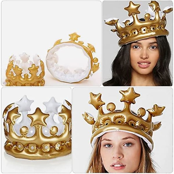 2st uppblåsbar krona för vuxna Kings Queens Crown kungliga maskeraddräkter Karnevalsfestdekorationer 23cm x 19cm