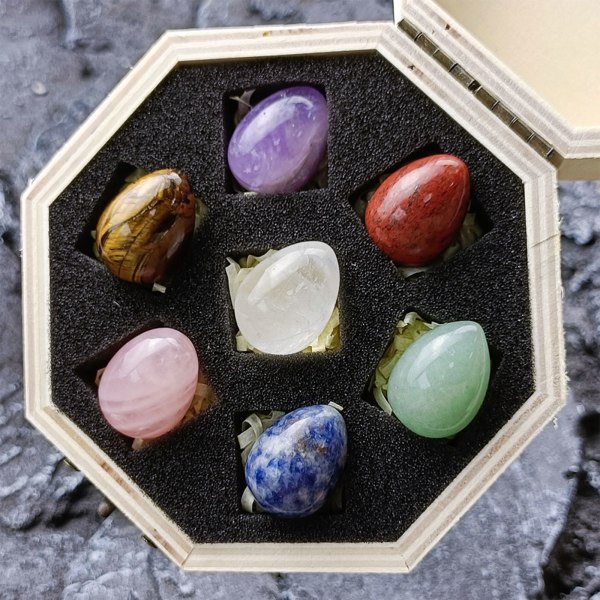 7 st Naturkristall Sju Chakran Healing Stones Energiägg Meditationskvarts null - Puinen laatikko lahjarasia