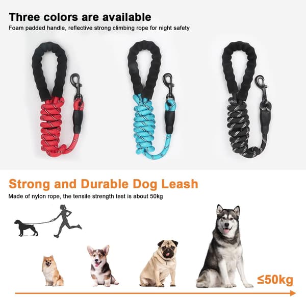 Dog Leash with Padded Handle and Highly Reflective Thread, Comfortable and Strong Training Leash for Small, Medium, and Large Dogs, 150 cm
