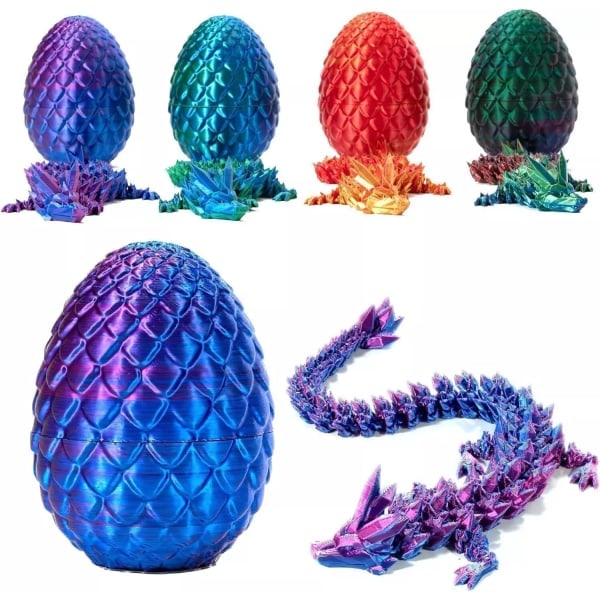 Overraskelsesdragegg Artikulert Krystalldrage Fidget Leke - 3D-Printet Drage Farget