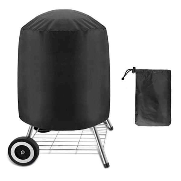Rund Grillovertræk 210D Støvtæt UV-beskyttelse Regnovertræk til Udendørs Bålsted og BBQ 58 x 77 cm Sort