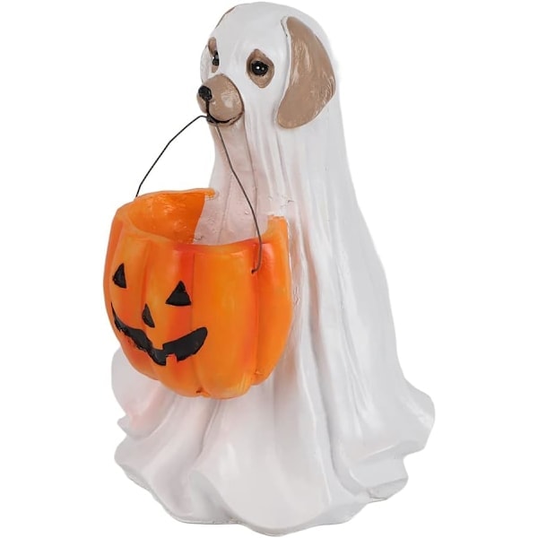 Spøkelseshund Godteriskålholder Halloween Hund Kattepynt med Godteriskål Halloween Gresskar Snackskål Stativ for Knask eller Knep Innendørs Utendørs