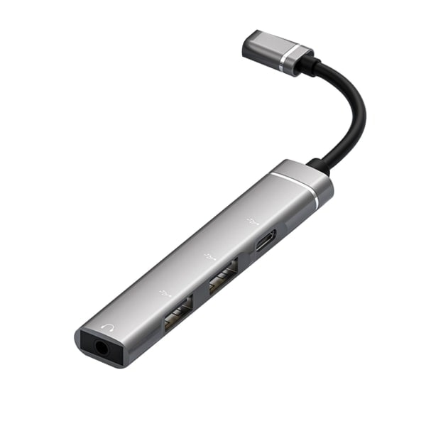 Type-C Dockningsstation til 3,5 mm stik USB2.0 TypeC HUB 4 i 1 splitter USB C-adapter til UDisk-tastatur Sølv