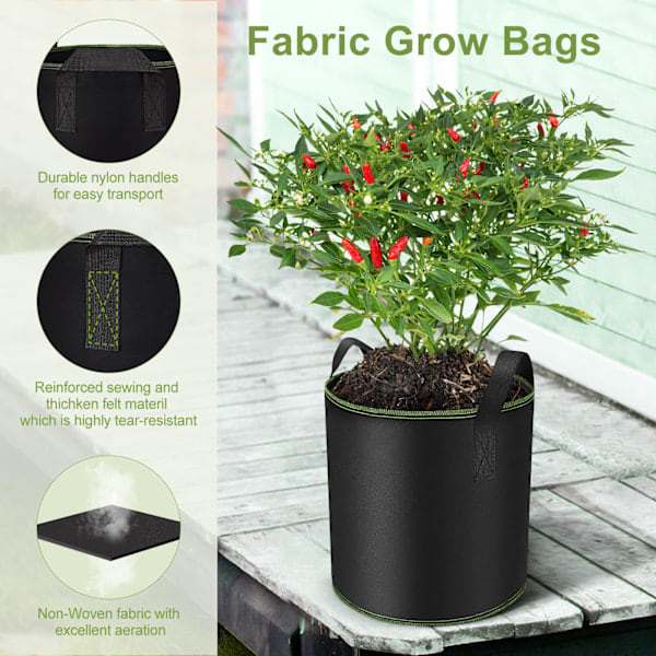 30L Dyrkningsposer til Kartofler, Tomater og Andre Planter med Håndtag, Fiberdugs Dyrkningsposer til Blomster og Jordbær (5-pak)