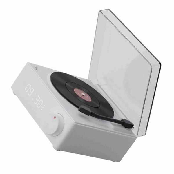 Roterende Vinyl Disc Vækkeur højttaler Retro 360 graders stereo trådløst ur Bluetooth højttaler til hjemmet soveværelse kontor hvid