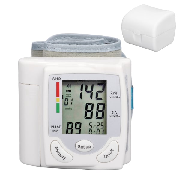 Håndledsblodtryksmåler Justerbar manchet Stort LCD-display Digitalt blodtryksmåler til hjemrejse