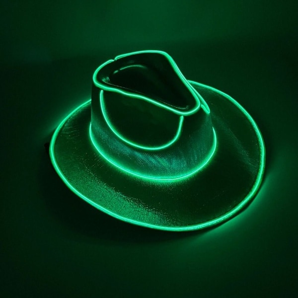 Trådløs LED Cowboy Hat Iridescent Jazz Hat GRØN green.pa