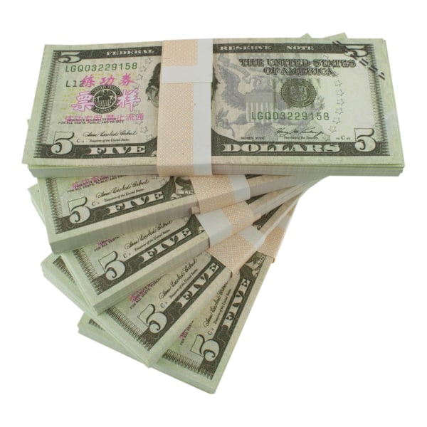 Leikkirahaa - 5 Yhdysvaltain dollaria (100 seteliä) Green Grön