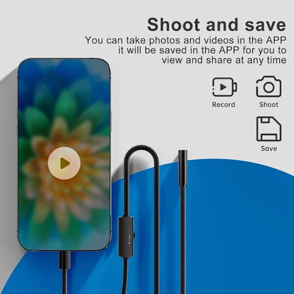 Endoskooppi iPhonelle, tarkastuskamera 5,5 mm linssillä, 1 metrin puolijäykkä kaapeliboroskooppi IP68 vedenpitävä