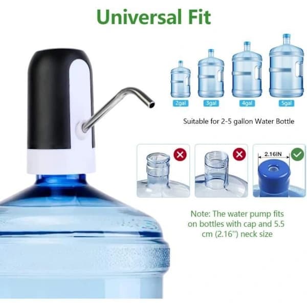 Automatic Water Dispenser - USB Rechargeable Pump - Compatible with 2-5 Gallon - Portable - Black