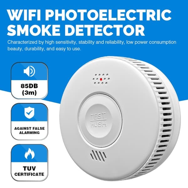 WiFi Brandvarnare, 3-års batteri Brandlarm med LED-indikator Vit0—pa