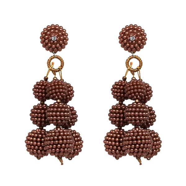 Fashionabla kvinnor flicka långa pärlor hängande boll dinglar örhängen Smycken gåva (brun)