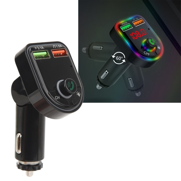 P6 Bluetooth 5.3 sender trådløs radio Bluetooth biladapter MP3 musikkspiller med farget omgivelseslys