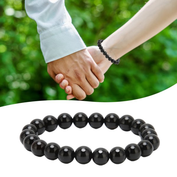 Sort agat armbånd stabelbart strækbart naturligt sort enkelt cirkel krystalperlearmbånd til kvinder mænd Teenager unisex
