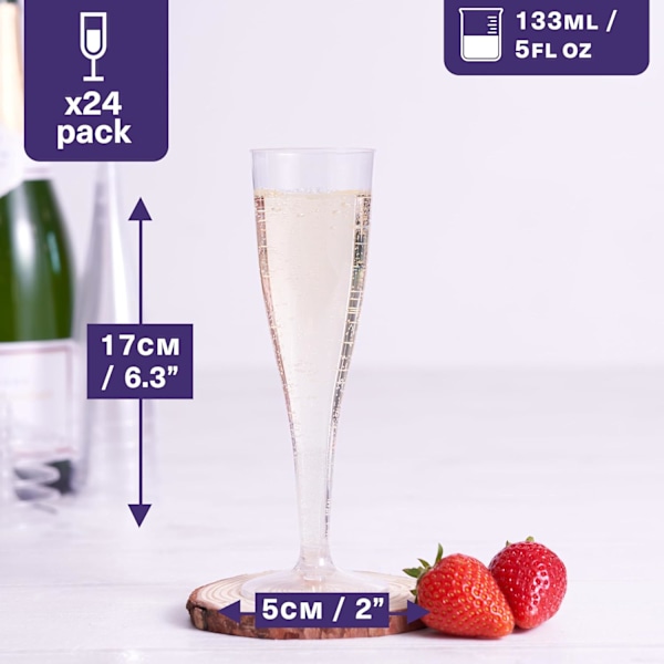 24 Premium Gennemsigtige Champagneglas i Plast, 133 ml - Genanvendelige Skåle, Cocktail Prosecco Glas til Bryllupper, Fødselsdage Clear