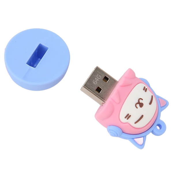 Tecknad Flash-enhet PVC USB2.0 Cat Pattern Plug and Play Stötsäker U-disk för telefon Laptop Rosa Blå 64g