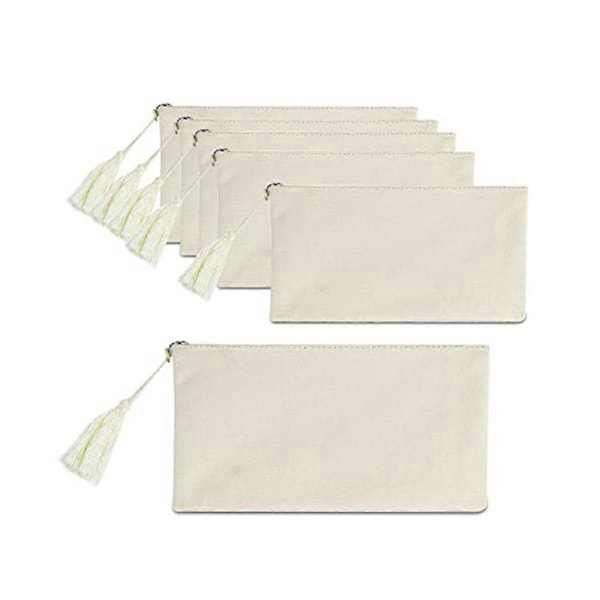 6 STK Blank DIY Håndværks Lærred Penalhus Blank Makeup Tasker-Pung Bulk Kosmetiktaske (Beige 8,5 x 5..pa