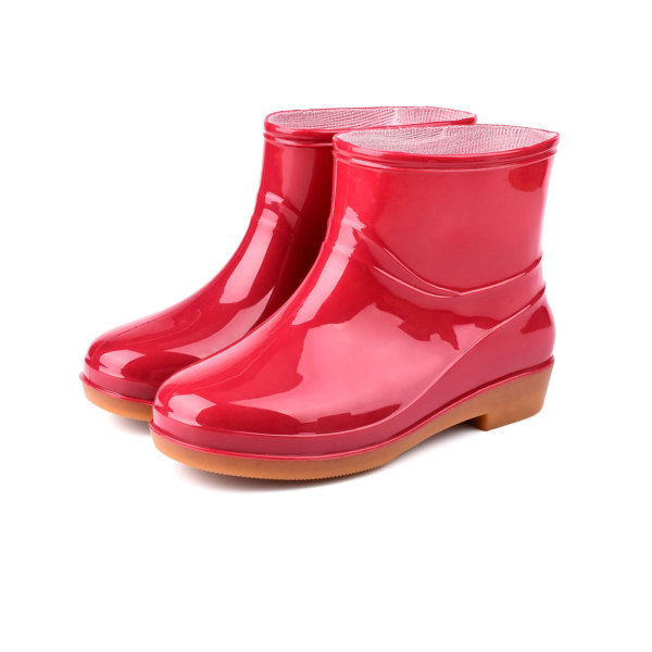 Regnstøvler for kvinner Korte sklisikre mote regnstøvler Rundt hode Radian regnstøvler Støvler Dame Rød 40
