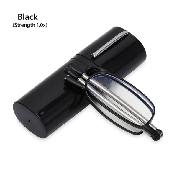 Hopfällbara läsglasögon med rörformigt case CASE STYRKA 1,0X svart Styrka 1,0x black Strength 1.0x