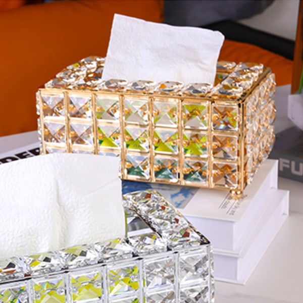 Vævsdispenser Let luksus servietopbevaringsboks Metal Krystalglasvævsholder til hjemmet