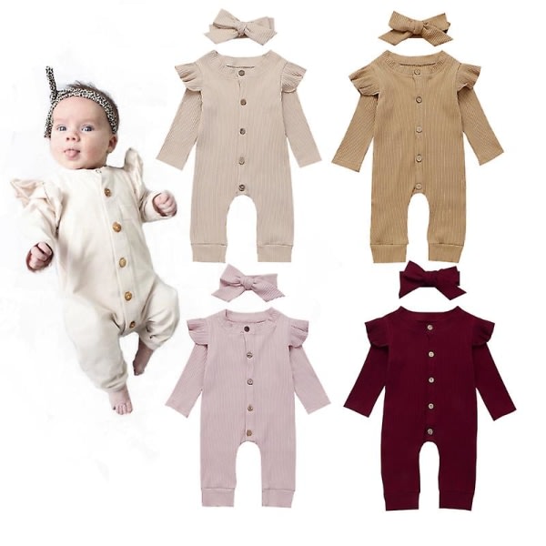 Baby Spring Autumn Clothing - Newborn Baby / Ribbed Clothes Beige 18M